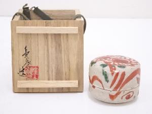 野上秀磨造　赤絵花文香合